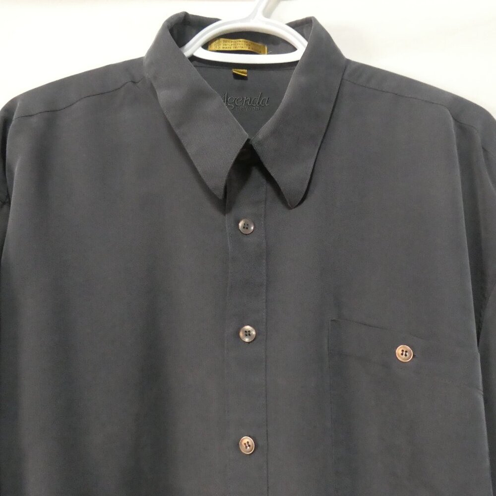 AGENDA NEW YORK | large 16-16.5 | Classic Black Button-Up Shirt With Pocket